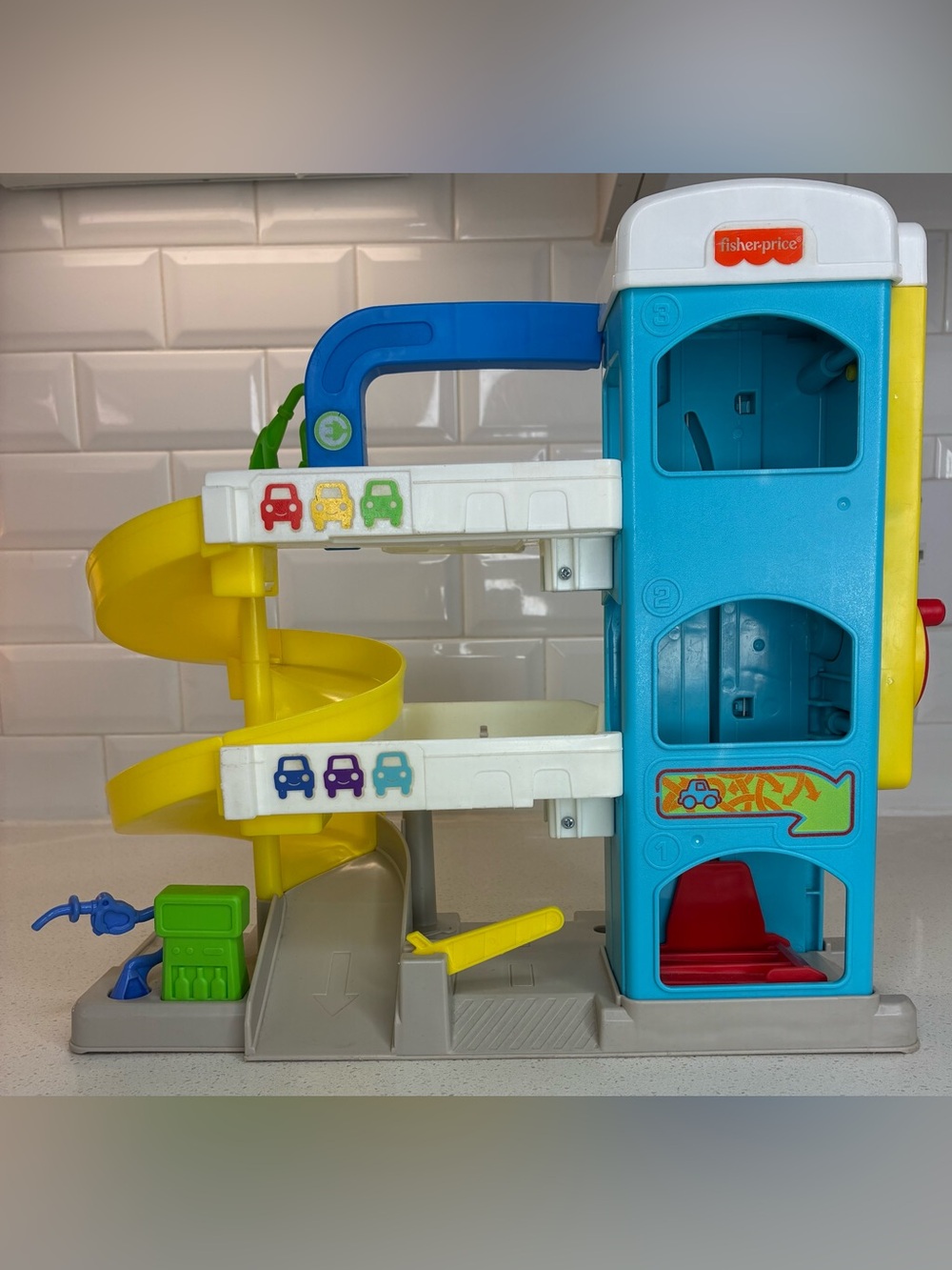 Fisher-Price Blue, Yellow and White Multi-Level Car Garage Playset